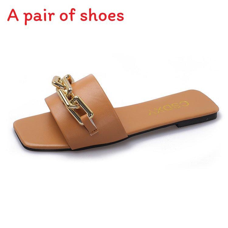 Summer Ladies Flat Sandals With Metal Chain For Casual Daily Wear