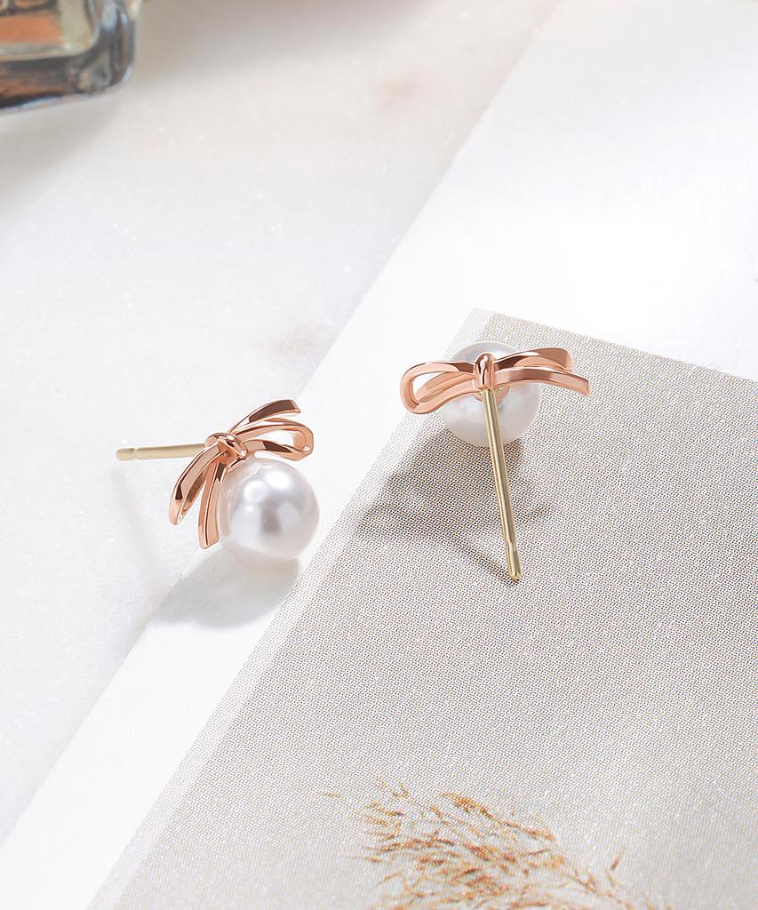 Mcel 14K Elle Ribbon Pearl Earrings