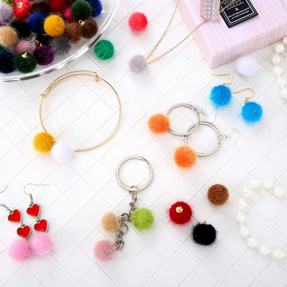 20/60 Pieces Pompoms Earrings Fabric Metallic Colorful Pompoms Charms DIY Fluffy Ball for Tassel Earrings Charm Pendant Keychain Jewelry Making