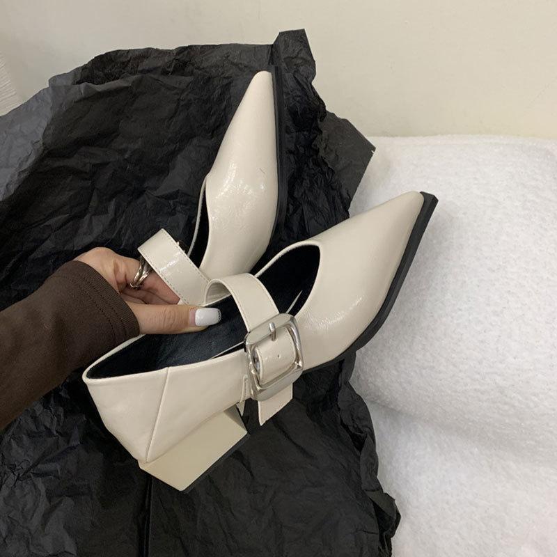 Pointed Mary Jane Single Shoes Women's 2025 Spring and Summer New Fashionable Retro Light Mouth Thick Heel Small Leather Shoes