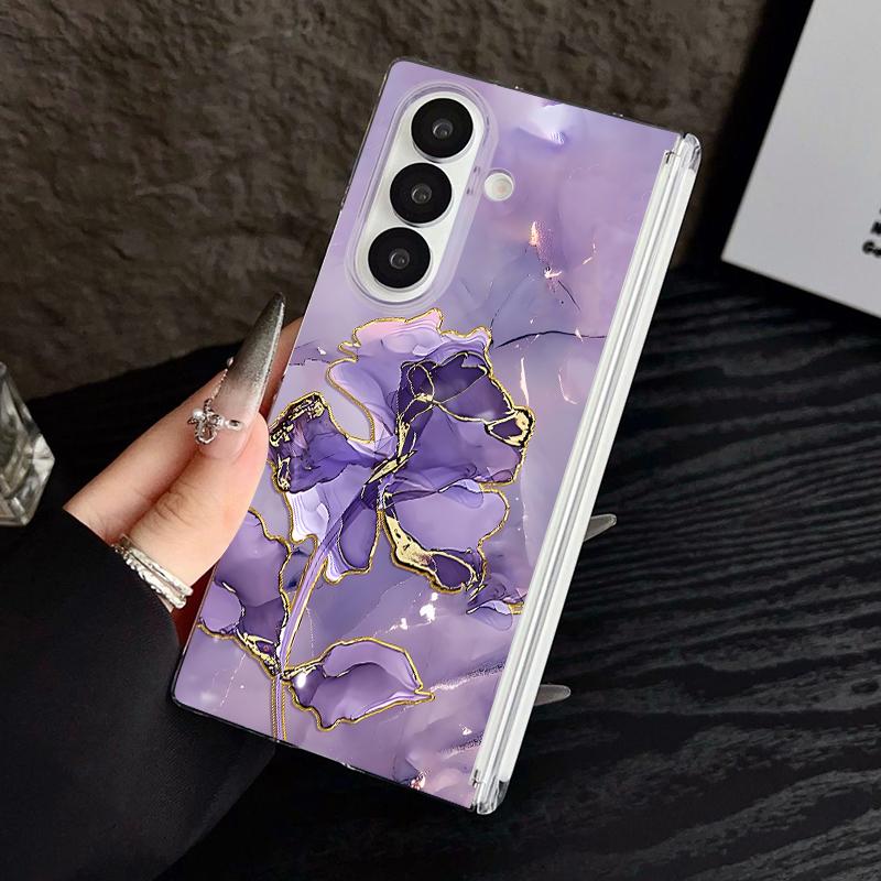 Магнитный чехол для телефона Samsung Galaxy Z Fold 7 6 5 Fold7 Fold6 Fold5 5G, фиолетовый мраморный узор, жесткая прозрачная задняя крышка