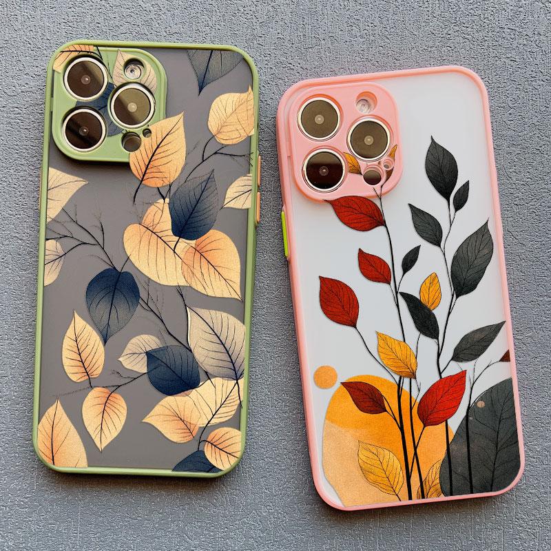 Винтажный чехол с цветами и листьями для iPhone 16 15 14 Pro Max Plus 13 12 11 Mini Pro Max X XR XS 8 7 Plus SE2 Ударопрочные корпуса