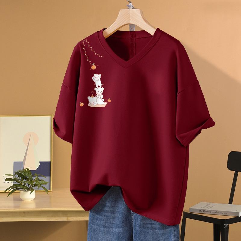 Футболка с коротким рукавом, Свободного кроя, Приталенный топ с V-образным вырезом с принтом для женщин