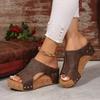 Fashion Vintage Wedge Heeled Sandals Women Peep Toe Pu Leather Thick Sole Slippers Woman Summer Comfort Platform Sandalias Mujer 2025
