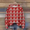 Women's Christmas Print Cardigan Long Sleeve Round Neck Knit Top