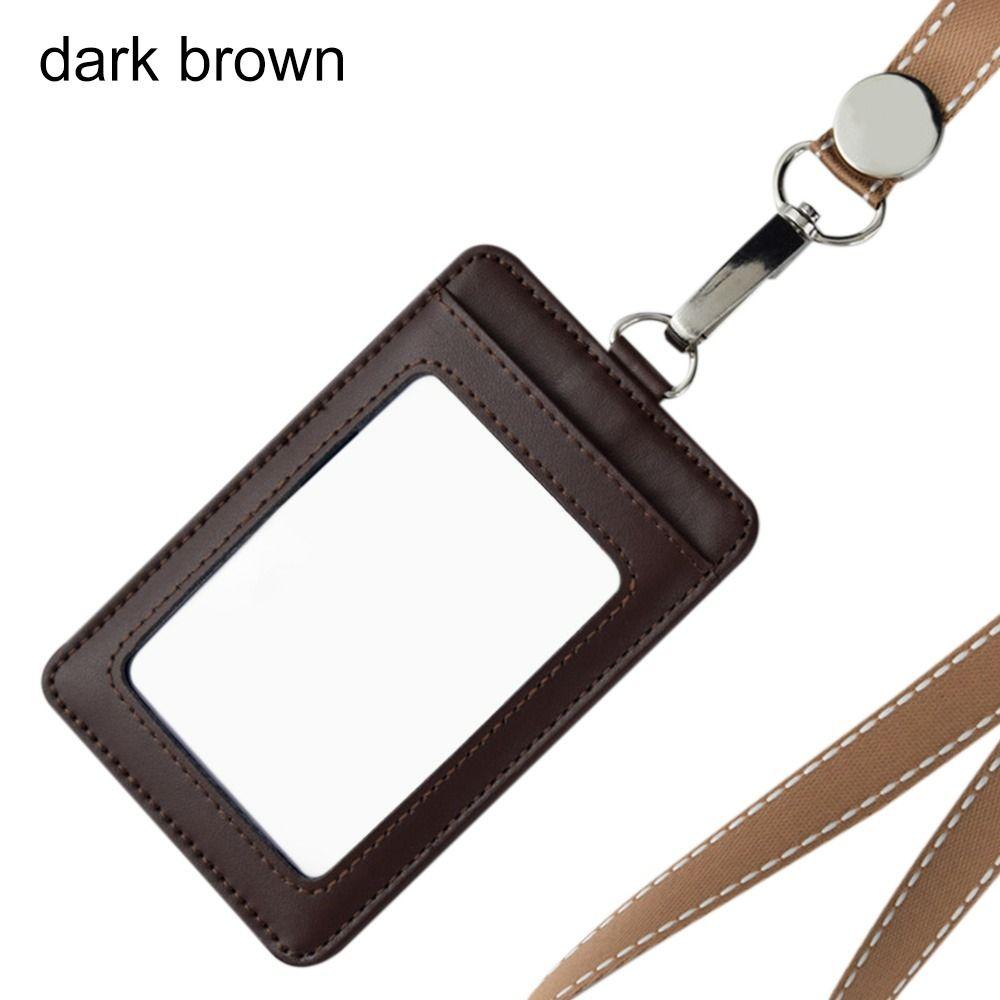 Leather With Lanyard Three Card Position Card Badge Holder Key Chain Card Bag ID Lanyard Name Tag