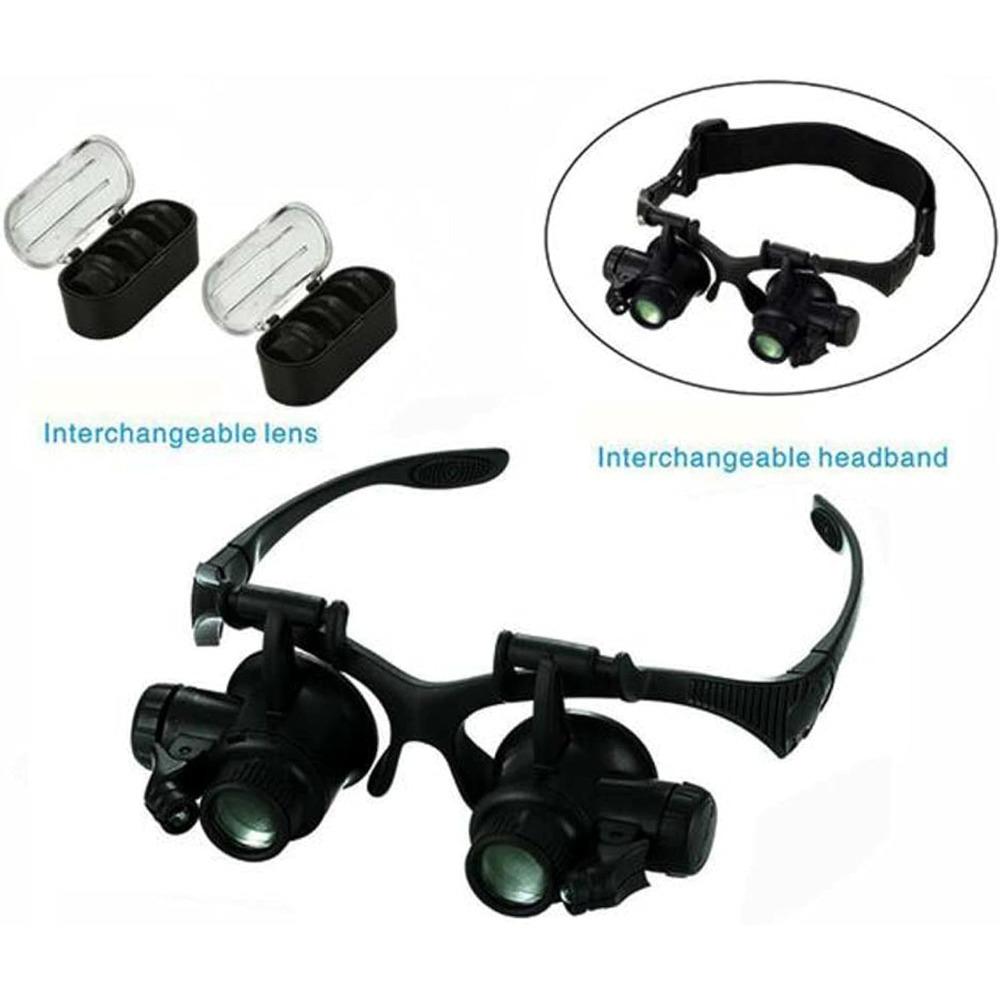5x/15x/20x/25x binocular magnifying lens, wearable magnifying glass with LED light illumination, magnifying glass tool set.
