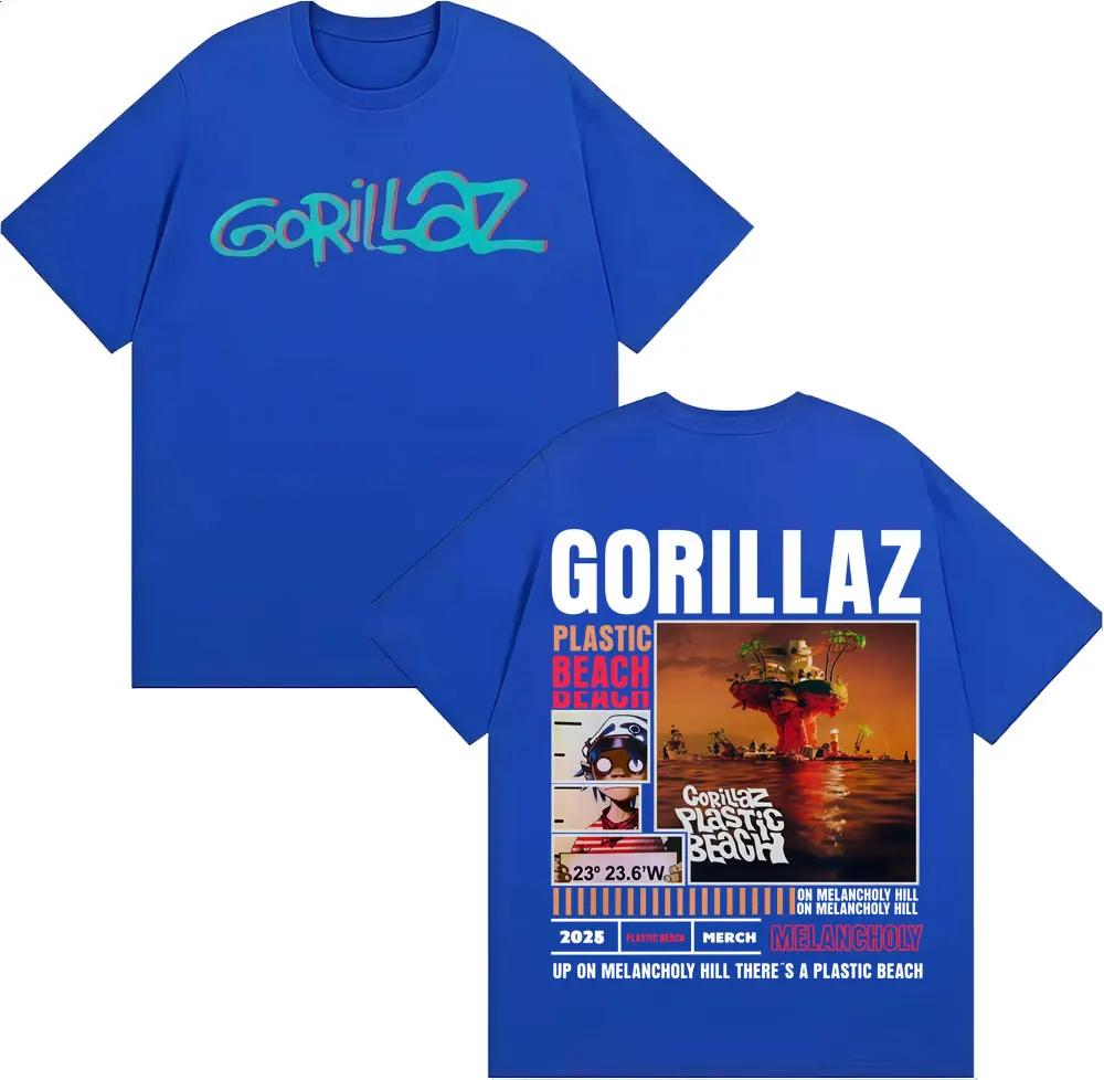 Рок-группа Gorillaz Мерч Футболка Унисекс Женская одежда Винтажная мода Мультяшные футболки Хлопок Повседневные Оверсайз футболки Уличная одежда