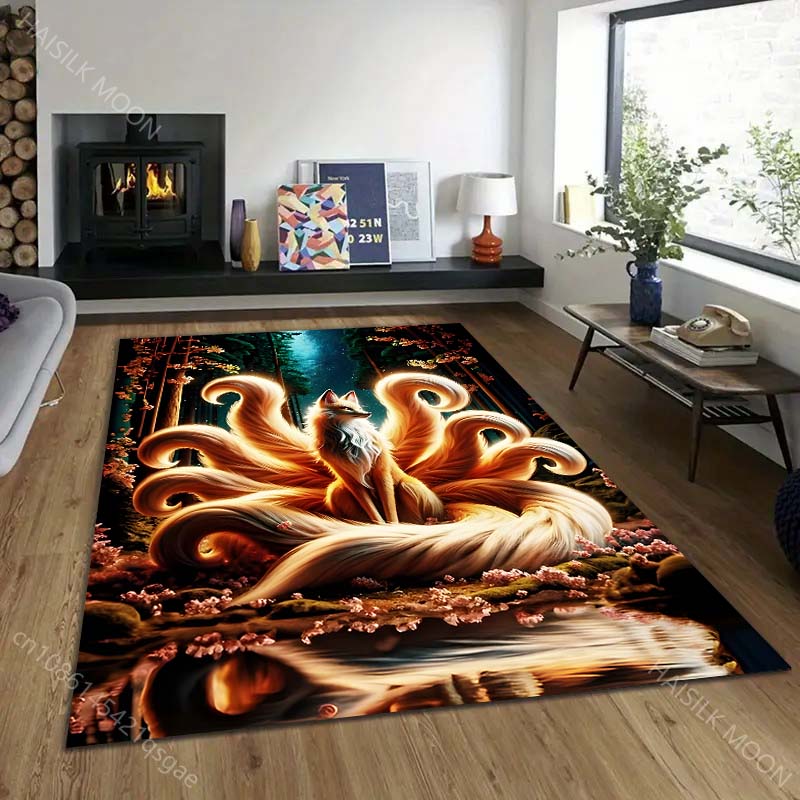 Multiple sizes Nine-Tailed Fox Forest Rug Pattern Carpet for Living Room Bedroom Sofa Home Decor Non-slip Floor Mat Luxury Gift