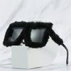 Handmade Square Frame Ladies Shades Punk Sun Glasses Ladies Sexy Shades Plush Sunglasses Soft Fur