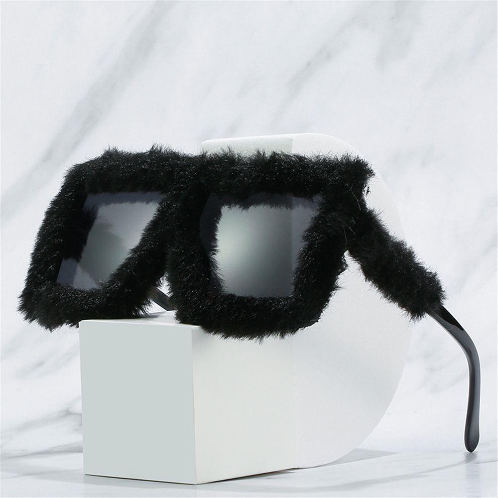 UV400 Square Frame Ladies Shades Plush Sunglasses Ladies Sexy Shades Punk Sun Glasses Soft Fur