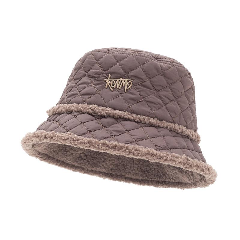 KENMO autumn and winter cotton fringed fisherman hat with warm vintage diamond grid basin hat that can be folded for easy carrying