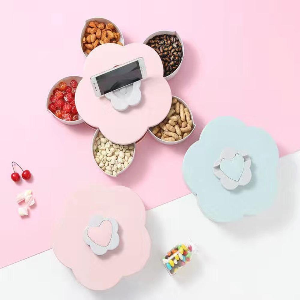 2-layer Snack Tray with Phone Holder Jewelry Organizer Creative Rotating Petal Candy Box Entertain