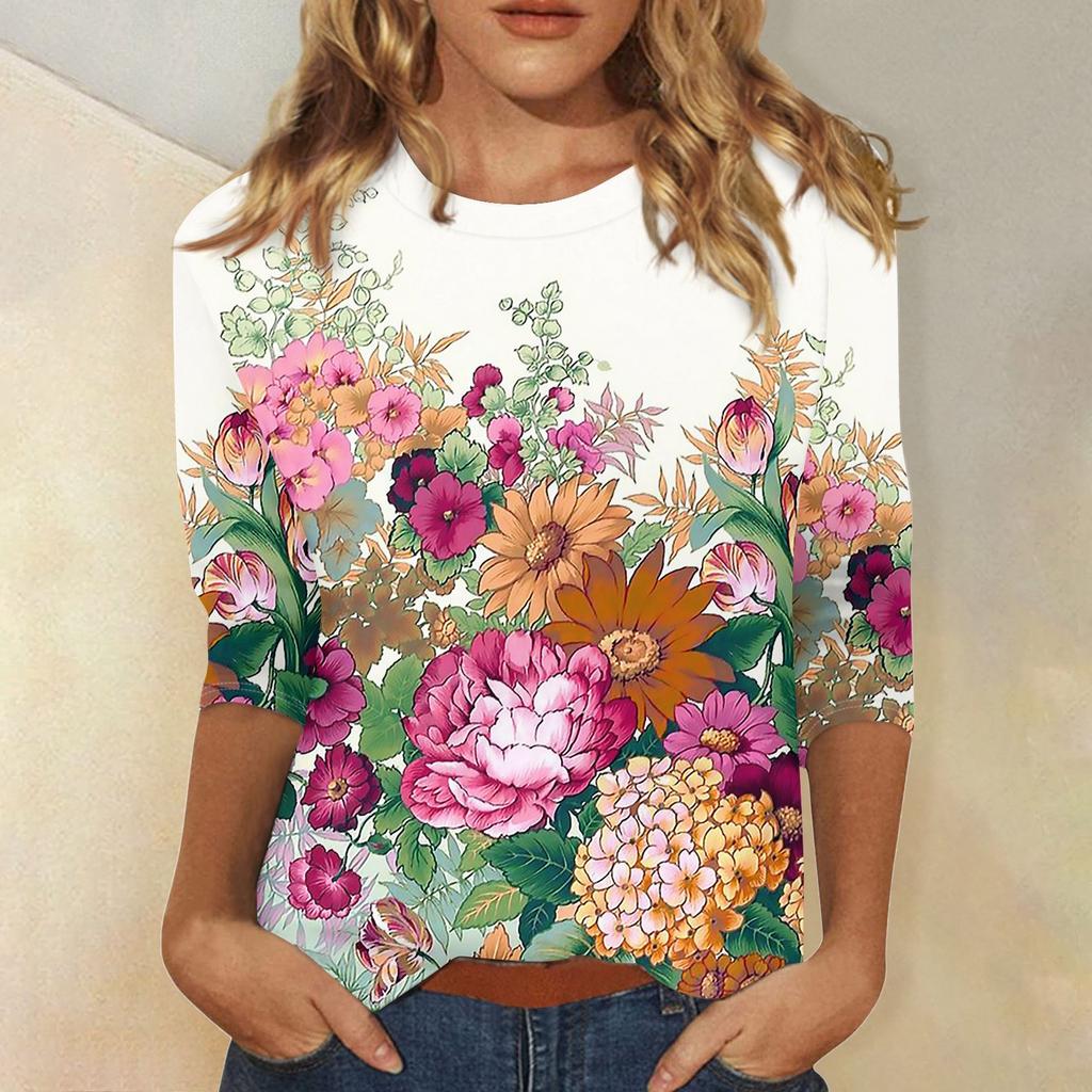 Рубашки с рукавом 3/4 для женщин, футболки с графическим принтом, блузки, повседневные базовые топы, пуловеры