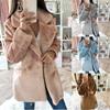 Women's Coat Long Solid Color Coat Loose Plush Jacket Faux Leather Coat Women's Autumn and Winter Wool Coat