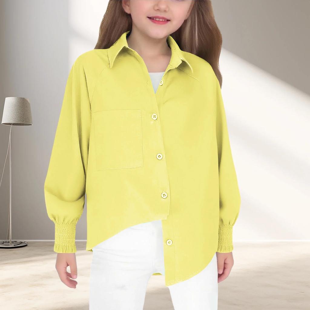 Детская мода Цвет Свободный крой Для девочек Удобная рубашка с длинным рукавом Топ Для детей постарше