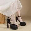 Супер высокий каблук водонепроницаемые настольные сандалии женские толстый каблук толстая подошва квадратный носок слово с туфли Мэри Джейн обувь для показа на подиуме свадебная обувь женская