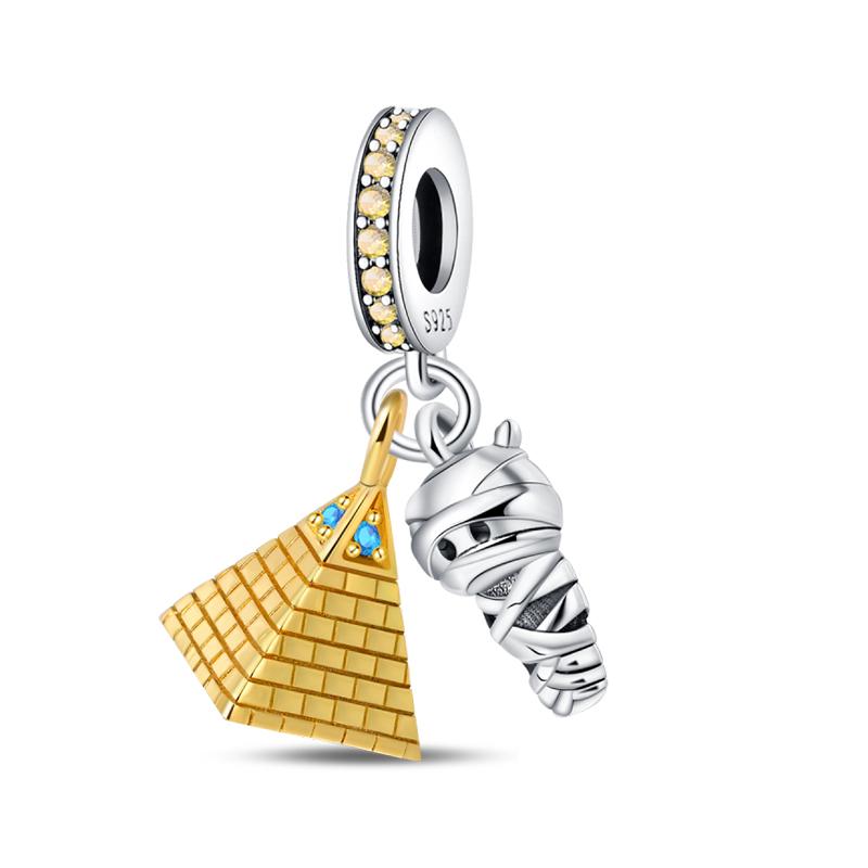 925 Серебряный Цвет Фараон Пирамида Паук Сглаза Бастет Подвески Бусины Подходит Diy 925 Оригинальные Браслеты Изысканные DIY Ювелирные Изделия Для Вечеринки