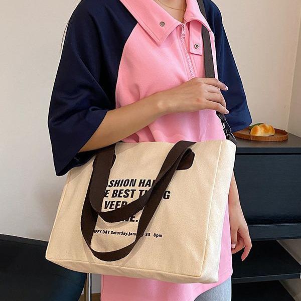 Холщовая сумка-тоут и сумка через плечо большой вместимости в корейском стиле для женщин - Модная студенческая сумка