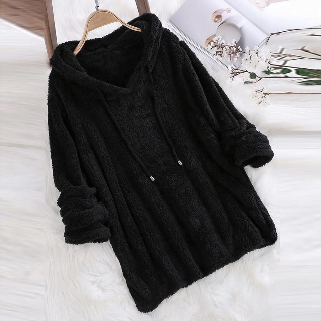 Женская мода осенне-зимний однотонный флисовый свитер с длинным рукавом и капюшоном