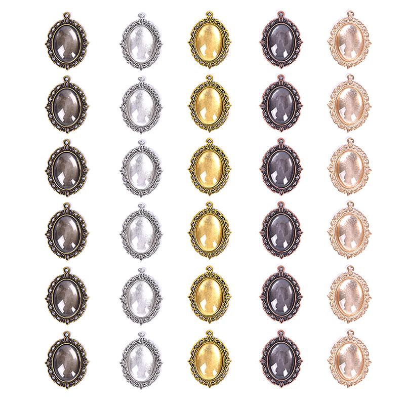 60Pcs 5 Colors Round Pendant Trays Glass Cabochon Crafting Diy Jewelry Making