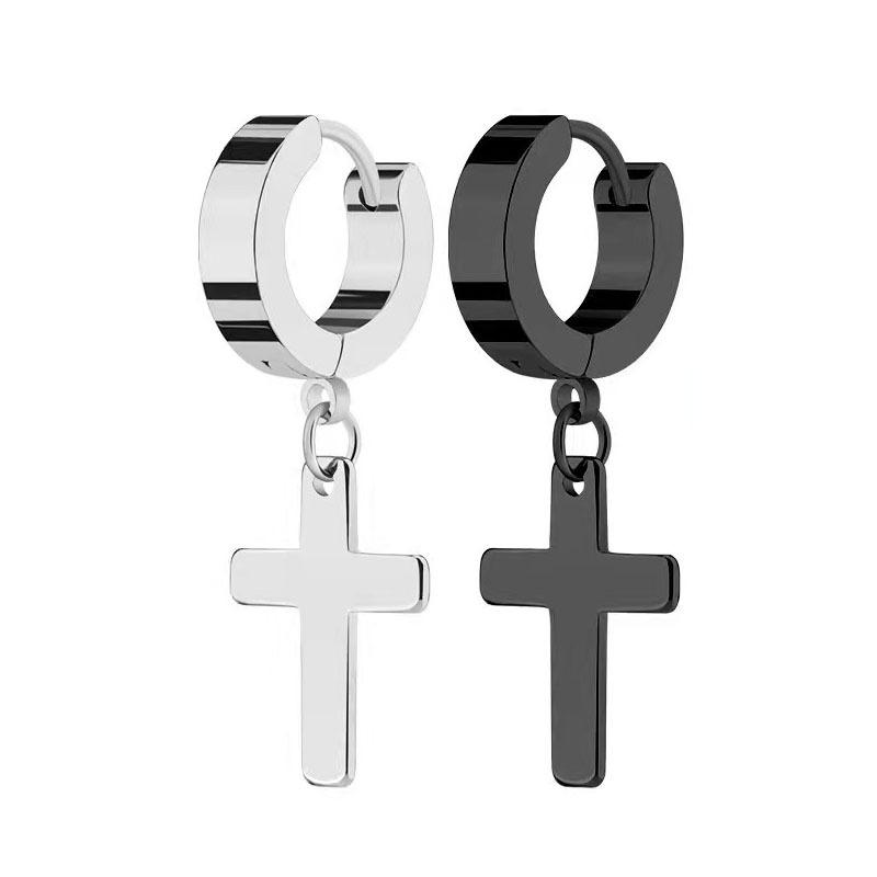 Стильные серьги-кресты из нержавеющей стали, ушные пряжки, двусторонние клипсы для ушей без пирсинга