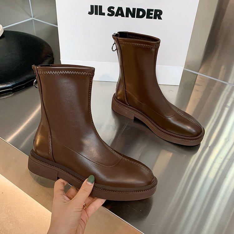 Soft Leather Skinny Martin Boots Autumn ins Chelsea Skinny Single Boots Women