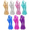 Kids Girls Leotard One Shoulder Flare Sleeve Bodysuit Jumpsuit for Dance Theme Party Stage Performance