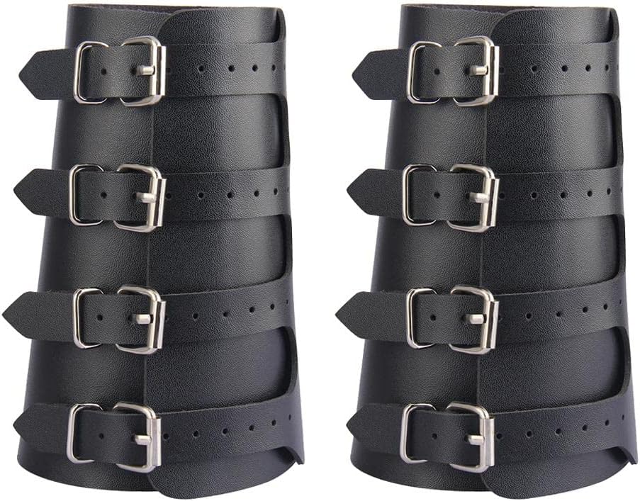 2Pack Punk Leather Wristband Guard Bracelet Bangle Adjustable Cuff Wrap Gothic Wristband/black