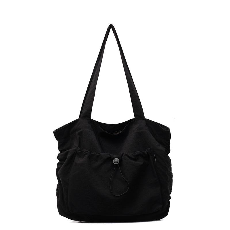 Large Capacity Tote Bag Women's New Flow Casual Lightweight Bag Shoulder Pleated Drawstring Canvas Women's Bag