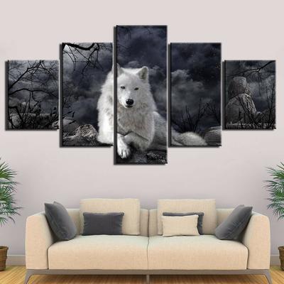 5 шт. Белый Волк Ночное Небо Современный Декор Холст Стены Искусства HD Печать 5 Шт. Картинки Домашний Декор Без Рамки 5 Панель Декор Комнаты Плакат