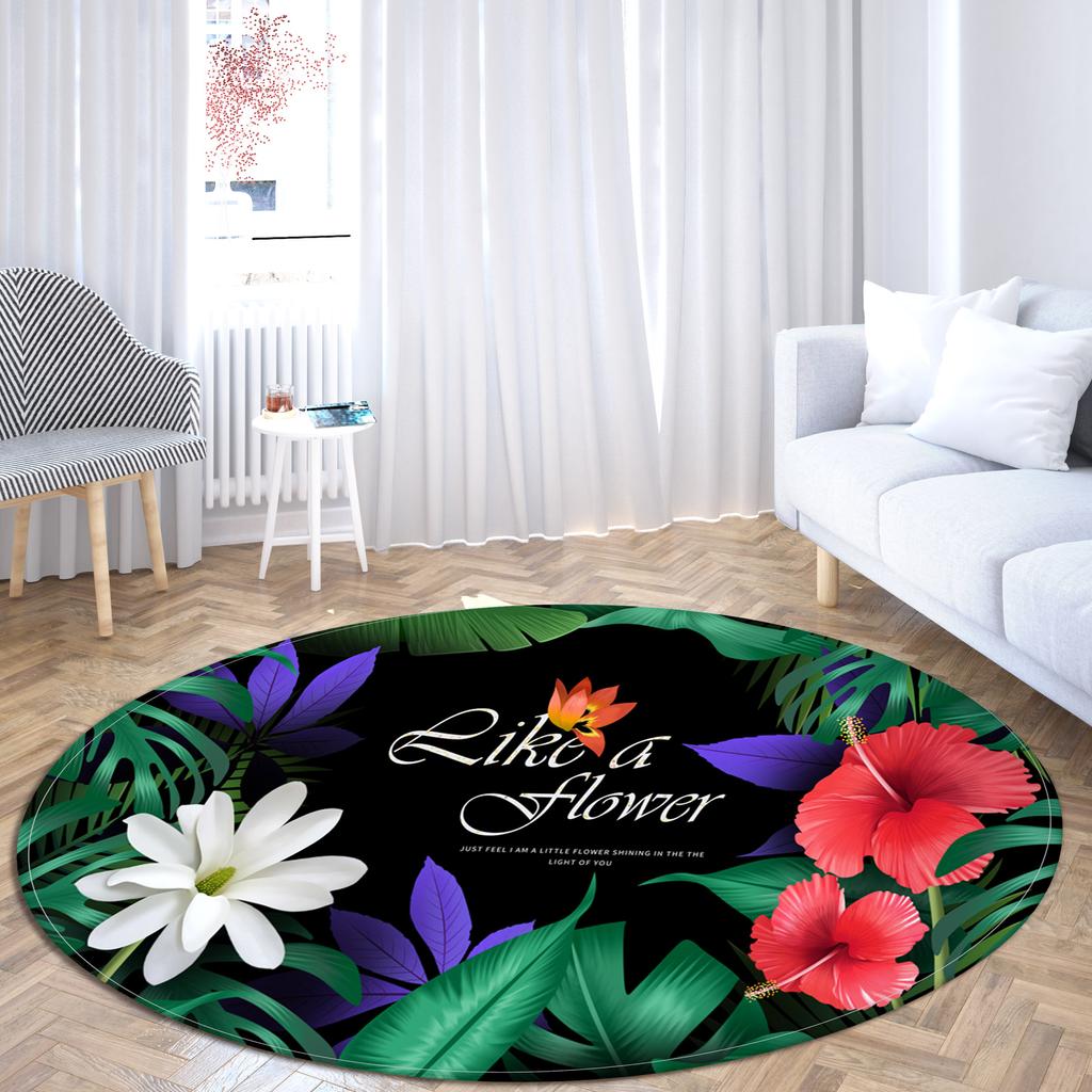 Cherry Blossom Leaf Area Carpet Large Floral Illustration Round Cushion Printing Plant Home Living Room Decorative Carpet