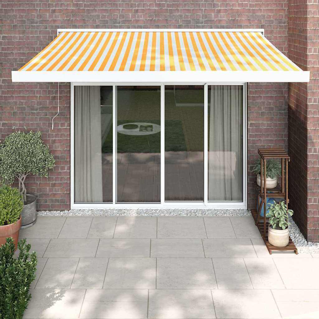 Retractable Awning Yellow and White 3x2.5 m Fabric and Aluminum