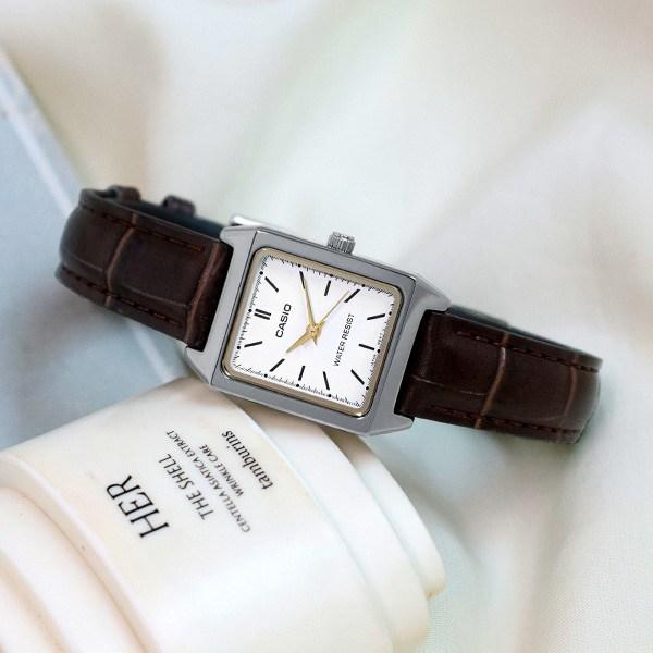 Casio Женские квадратные прямоугольные винтажные повседневные простые часы с металлическим кожаным ремешком