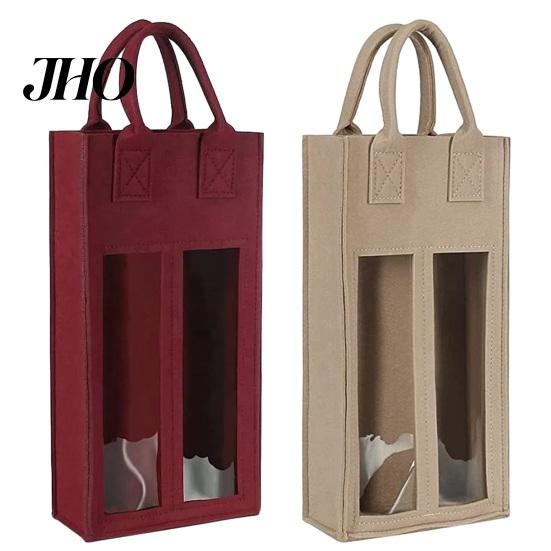 Festival Wine Bottle Carrier Double Bag with Portable Handle Shockproof Heavy Duty Tote Felt Reusable Champagne Beer Handbag Gift Durable