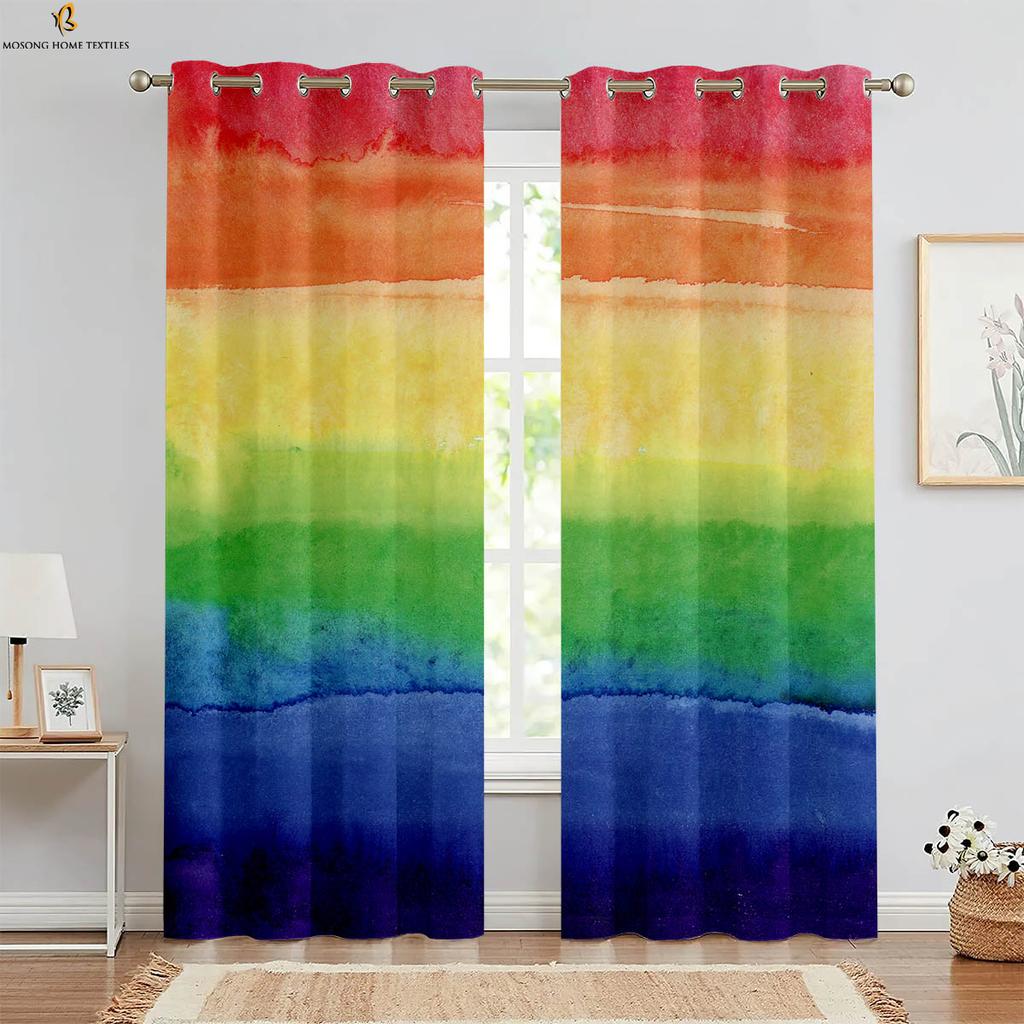 Красочные шторы с радужным принтом, блестящие, современные, минималистичные, для спальни, гостиной, кухни, декоративные шторы с карманами, 2 шт.