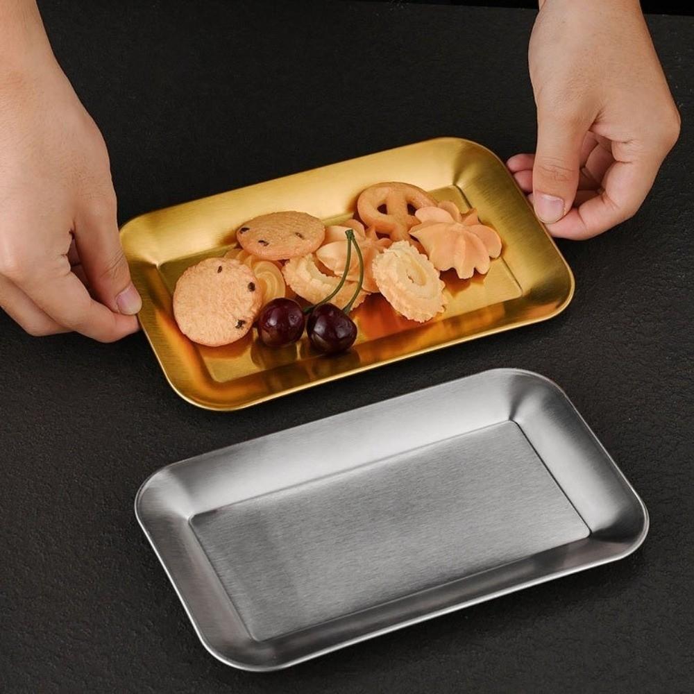 2PCS/SET Rustproof Stainless Steel Tray Flat Design BBQ Plate Serving Plate Shallow Tray Buffet