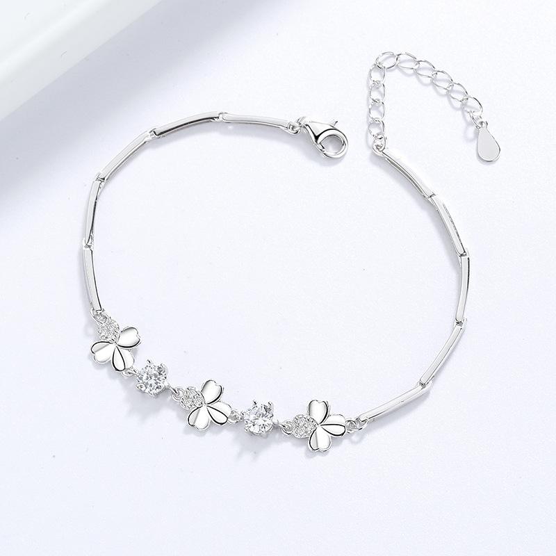 S925 Серебряный клеверный женский браслет Простые модные женские украшения