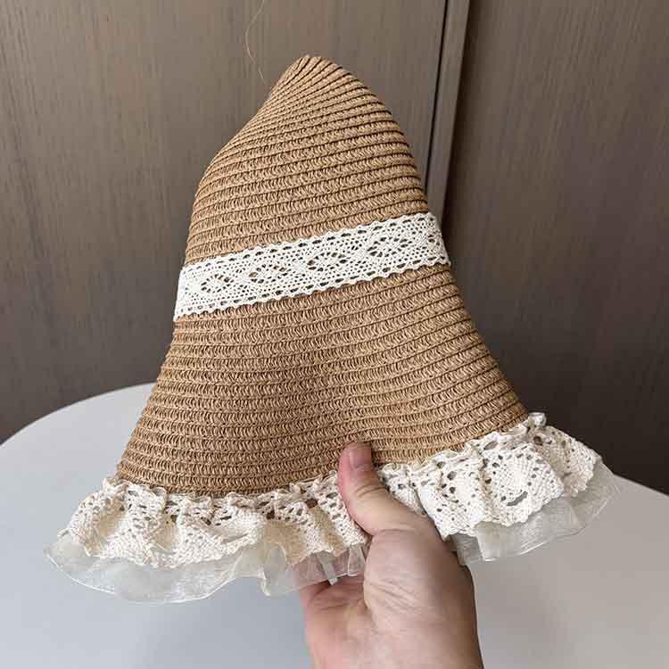 Ladies' Straw Hat Summer Lace Ribbon Sun Hat Sweet and Fashionable Beach Hat Summer Sun Protection Big Brimmed Cool Hat