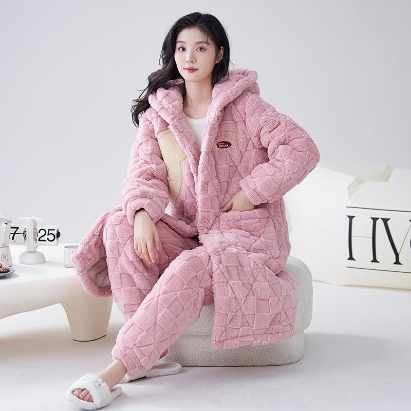 2023 Женская ночная рубашка из кораллового флиса: Плотный бархат с подкладкой, осенне-зимний, универсальный костюм для дома и улицы
