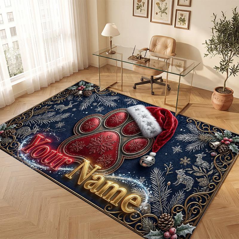Winter Theme Soft Crystal Velvet Rug Custom Name & Text Print Non Slip Floor Rug for Bedroom Living Room