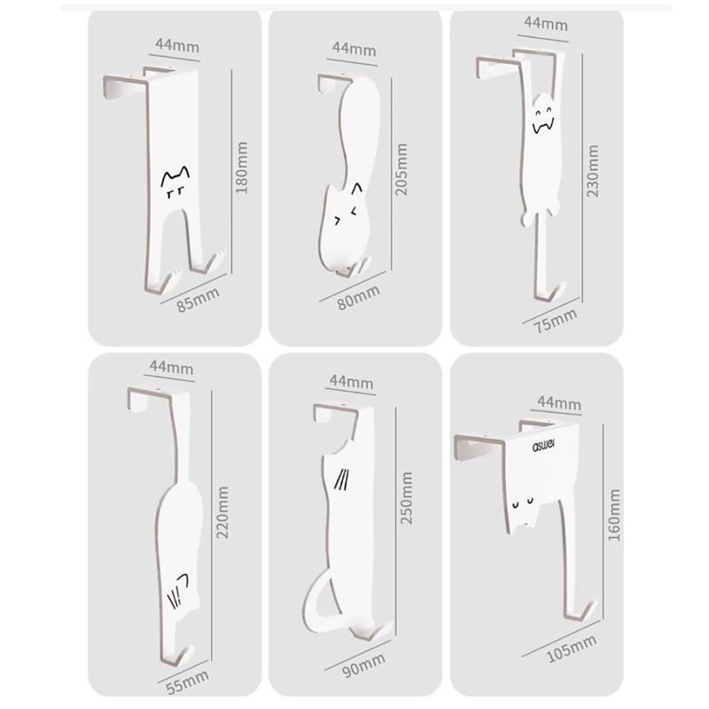 Cute Cartoon Cat Behind Door Hook Home Punch Free Kitchen Bathroom Cabinet Hanger Multi-Purpose Iron Key Hat Clothes Hook