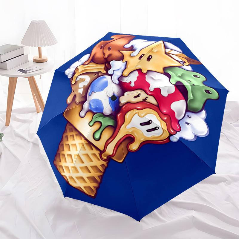 1pc Mario Ice Cream Cones Automatic Umbrella   8 Rib Portable Folding Black Iron Frame for Outdoor, Beach, Travel, Beach Umbrella 168