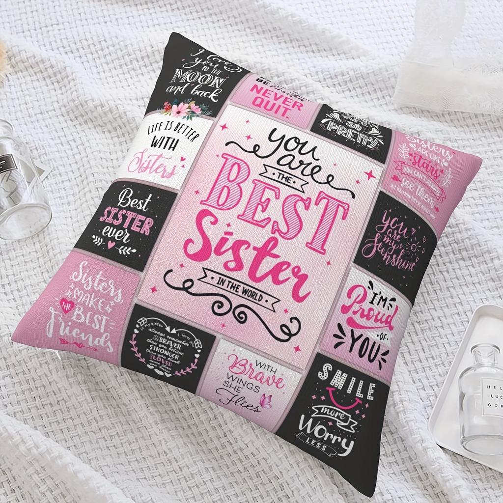 1pc Best Sister Throw Pillow Cover 18x18 Inspirational Pink Cushion Case Sister Gift