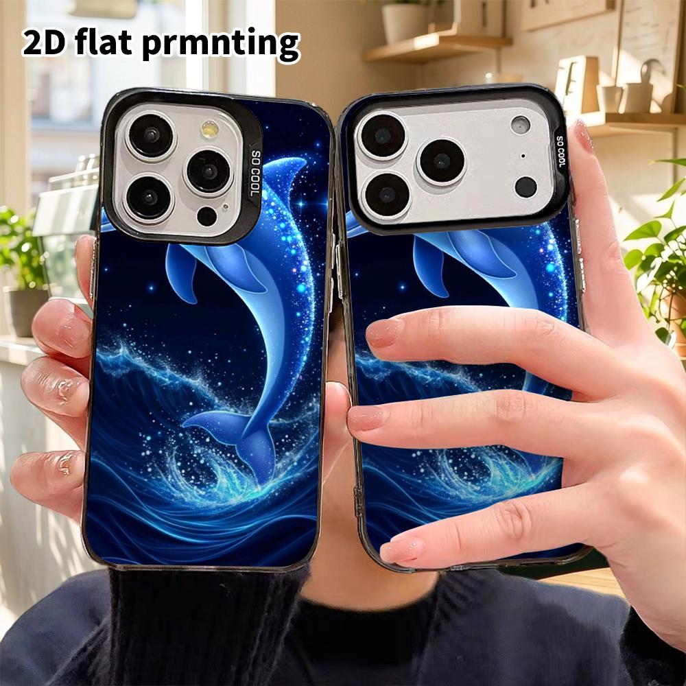 Phone Case: 2D flat design, suitable for iPhone 18 17 16 15 14 13Pro in rainbow silver, couple style, starlight dolphin, Christmas and Halloween gifts