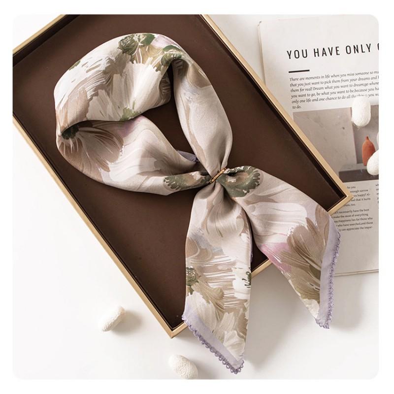 Double Crepe Silk Square Scarf Women Commute Fashion Elegant Shawl Versatile