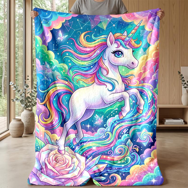 Rainbow Mane Unicorn Theme blanket Lightweight Warm Flannel Blanket Decorative Throw Blanket for Home Decoration