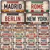Vintage Berlin Madrid New York Paris Country City Style Plate Metal Sign Plaque Tin Sign Man Cave Bar Club Poster Decoration
