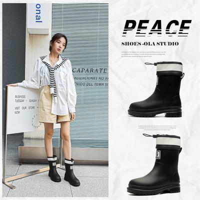 Женские резиновые сапоги новой модели средней высоты, уличная обувь, водонепроницаемые сапоги, нескользящие водонепроницаемые сапоги на толстой подошве, бархатные короткие резиновые сапоги