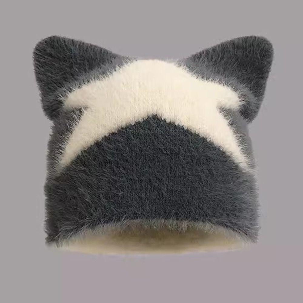 Butterfly Five Pointed Star Cat's Ears Hats Thickened Winter Autumn Pullover Hat Men Women